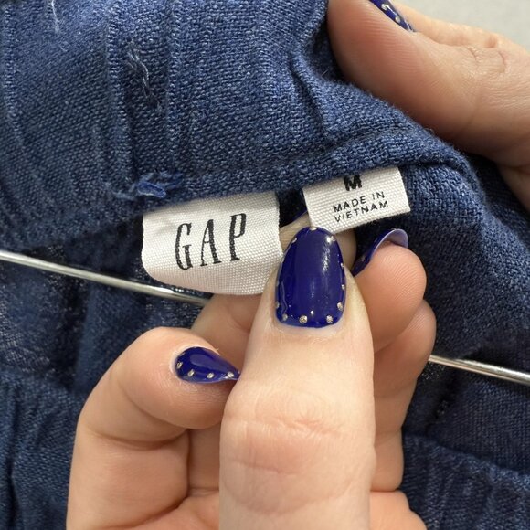 GAP Pants Womens Medium Blue Linen Rayon Pull On Wide Leg Cargo Pockets - Picture 2 of 10